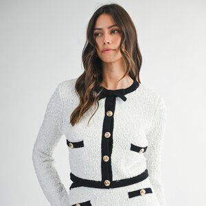 NWT White Sequin Black Trim Tweed Style Two Piece Set - size MEDIUM